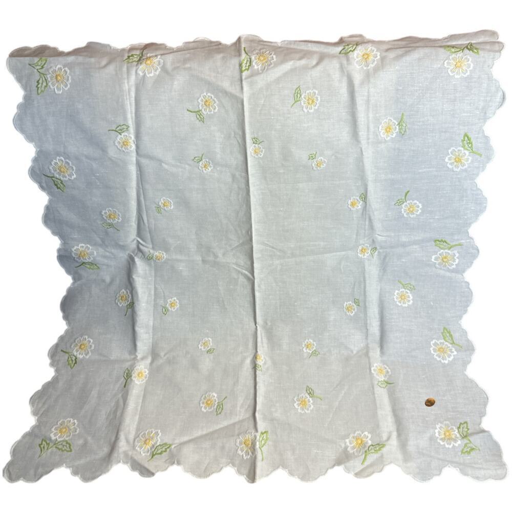 German Made White Floral Embroidery Doily Cloth 33" X 33" NWOT
